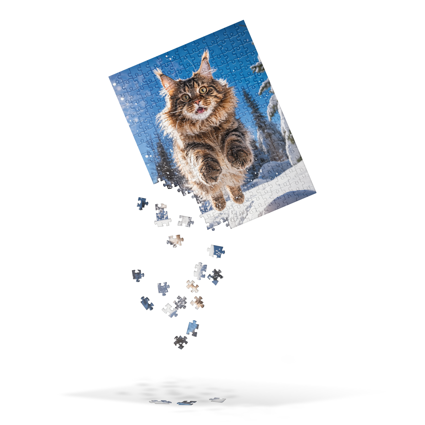 Jigsaw puzzle with a cat design on a white background