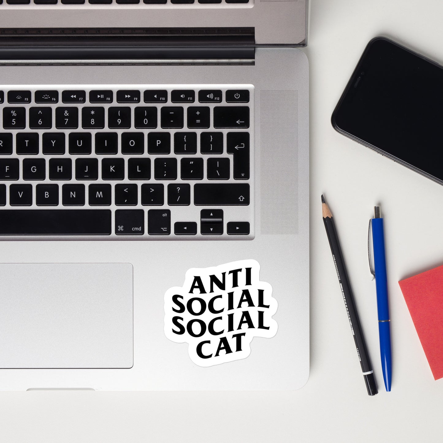 Anti social social cat sticker on computer near keyboard 3"x3"