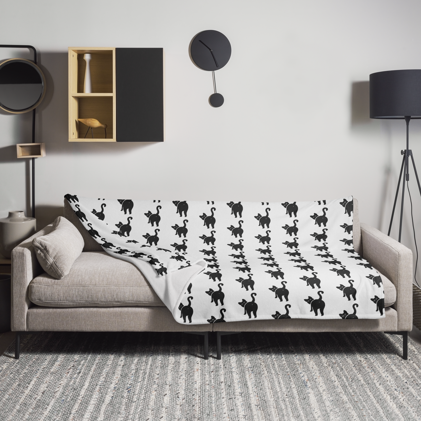 Sofa with a black and white patterned cover in a modern living room - 60"x80"