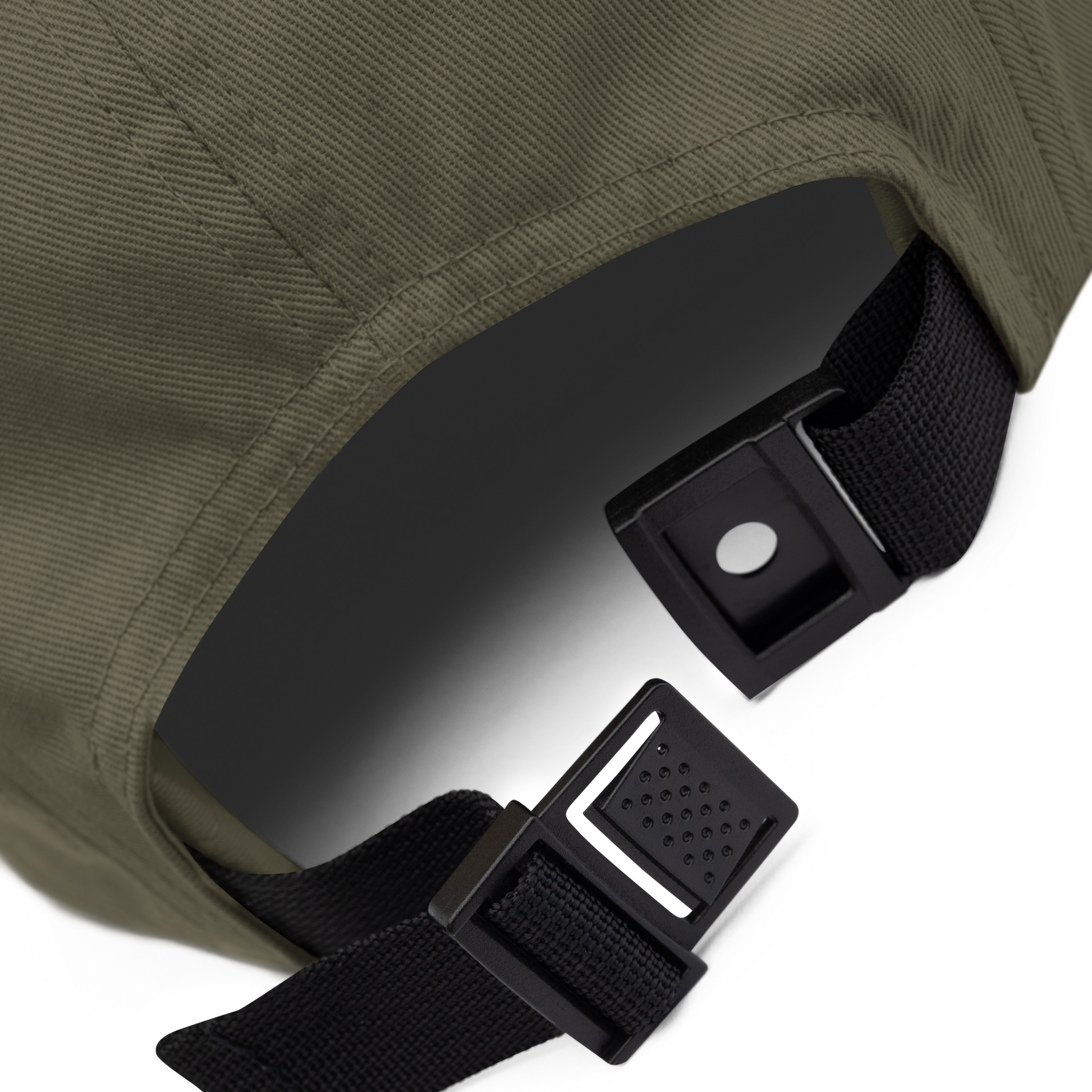 Close-up of a green bag with black straps on a white background - olive