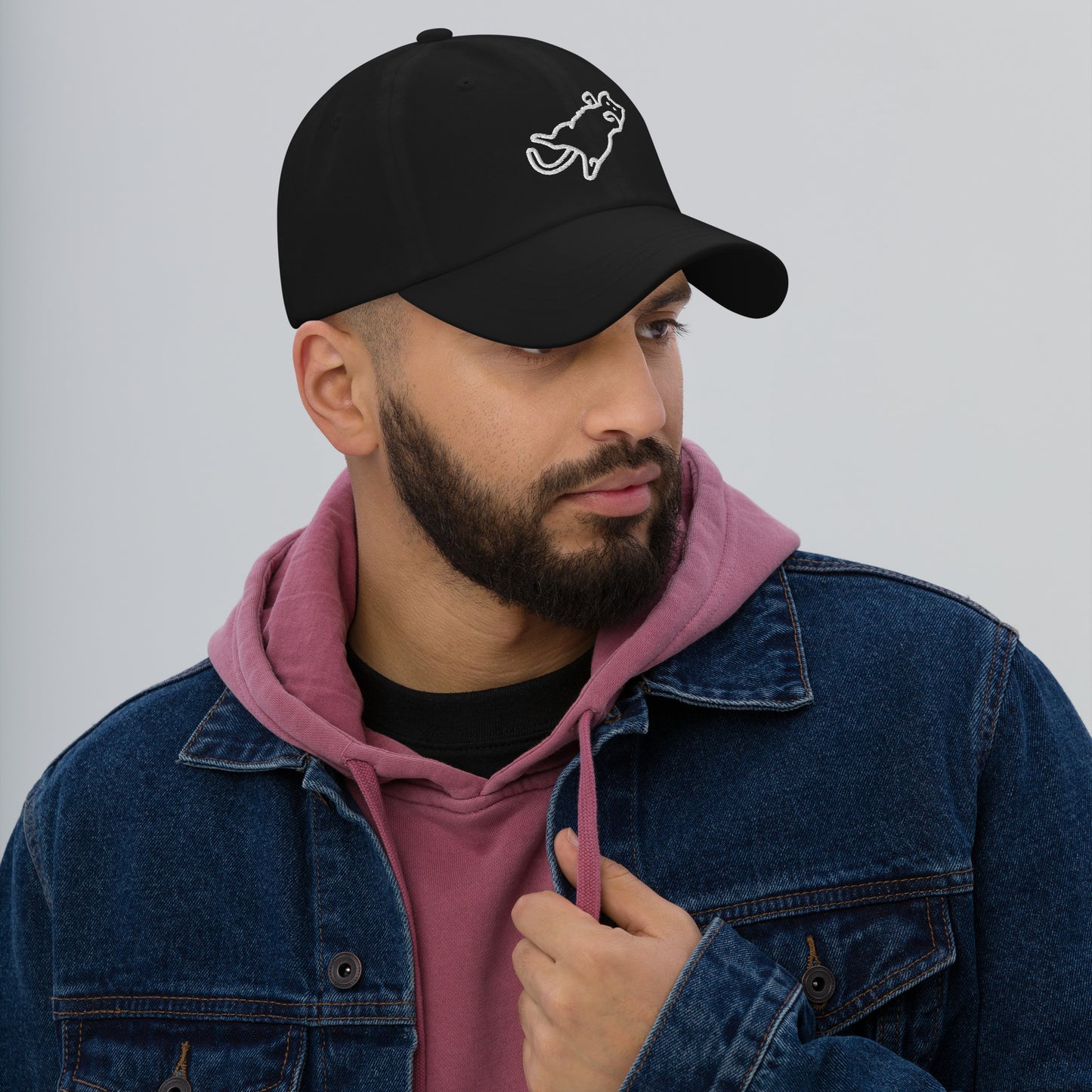 Cat on back dad hat - black