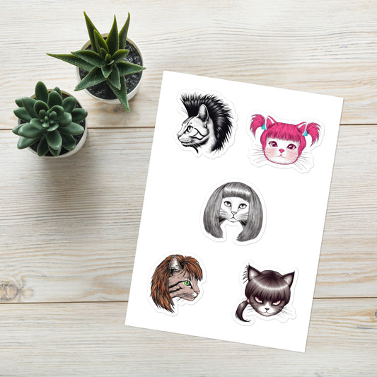 cats with funny hairdo sticker sheet