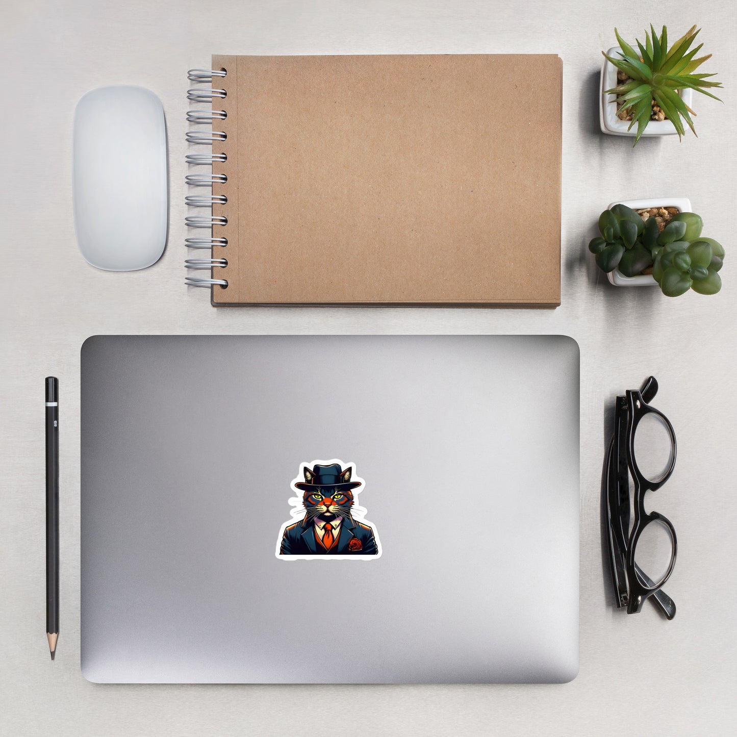 Dapper Kitty on a computer - 3"x3"