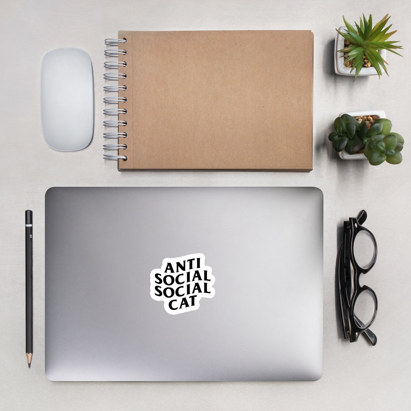 Anti Social Social Cat sticker on computer with notebook - 3"x3"