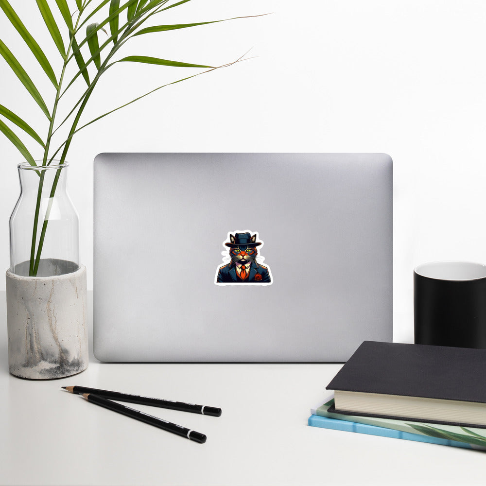 Dapper Kitty on a computer by a plant - 3"x3"
