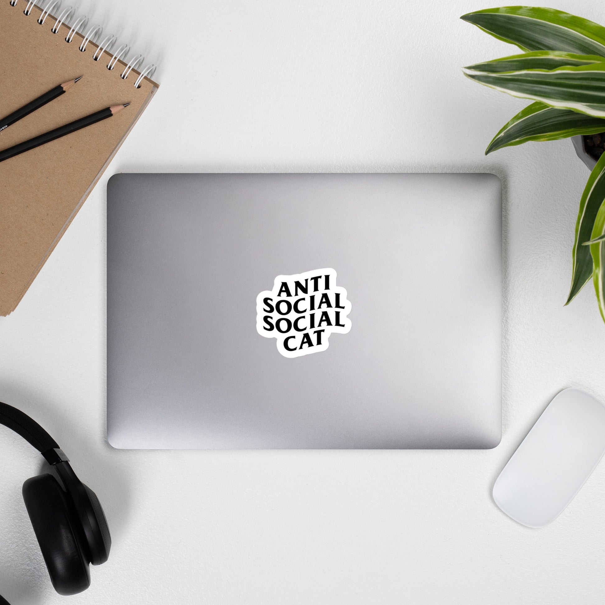 Anti Social Social Cat sticker on computer with headphones - 3"x3"