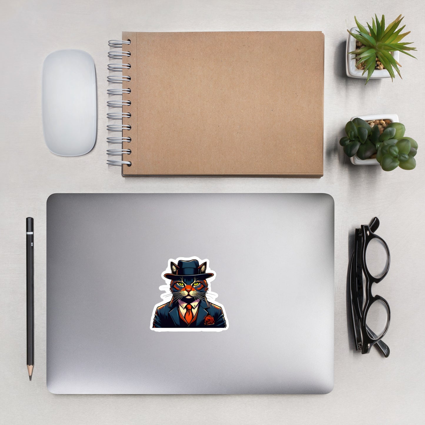 Dapper Kitty on a computer - 4"x4"