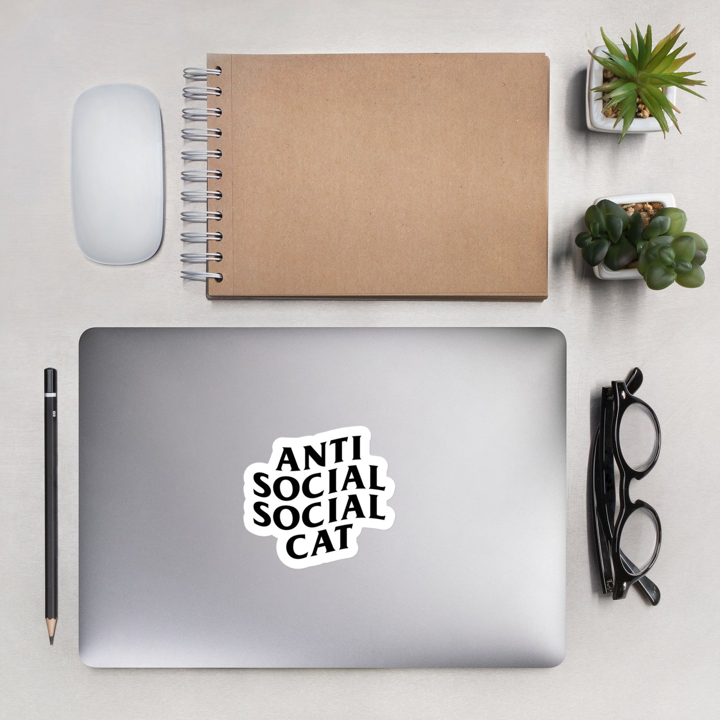 Anti Social Social Cat sticker on computer with notebook - 4"x4"