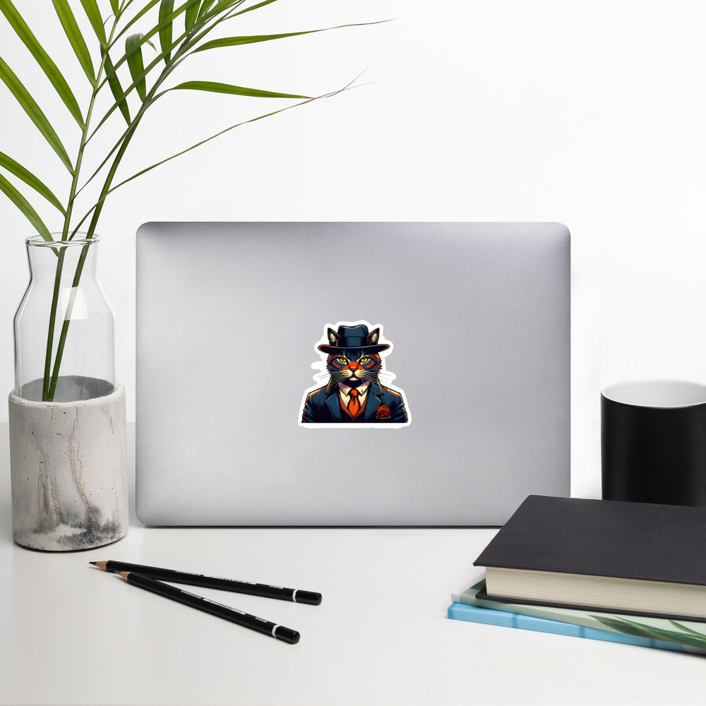 Dapper Kitty on a computer by a plant - 4"x4"