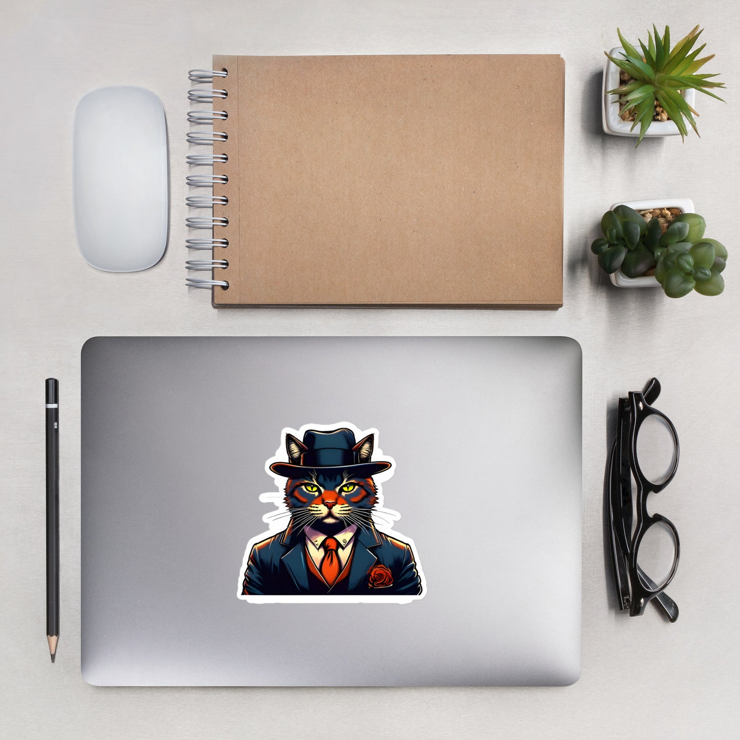 Dapper Kitty on a computer - 5.5"x5.5"