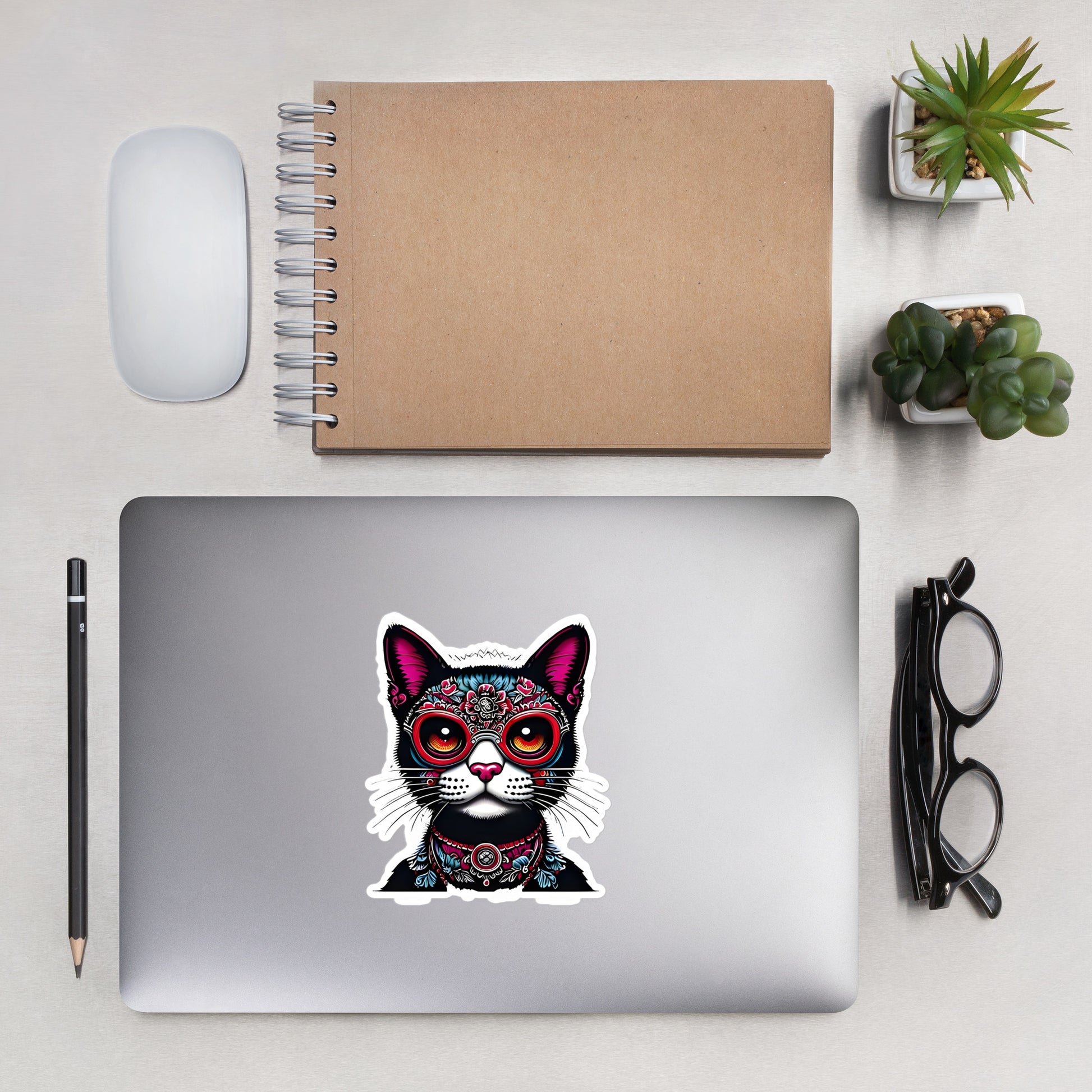 Dia del los gatos cat on computer - 5.5"x5.5"