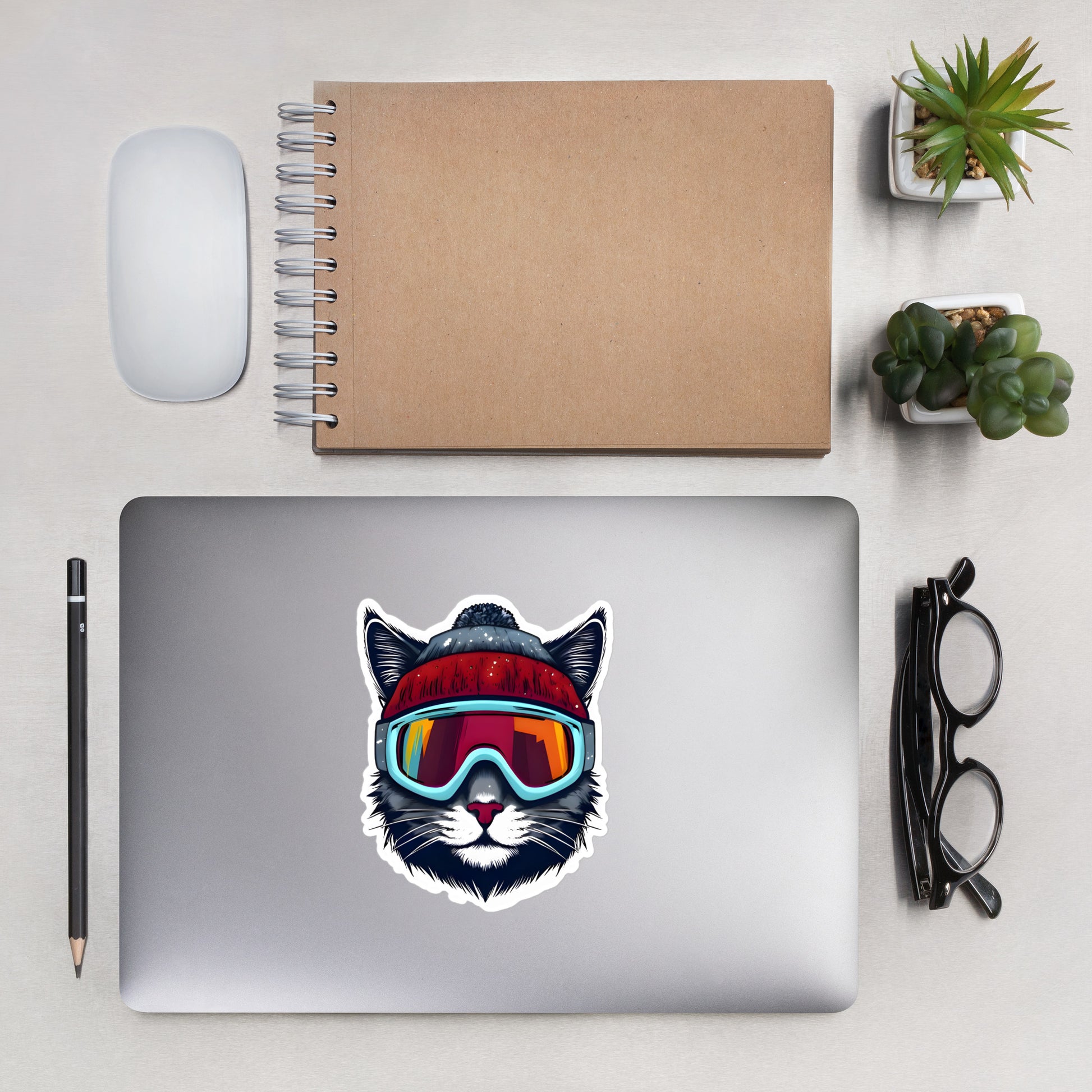 snow cat on computer - 5.5"x5.5"