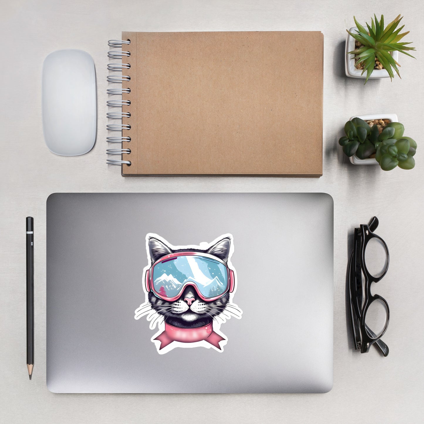 Snow Cat Girl on computer - 5.5"x5.5"