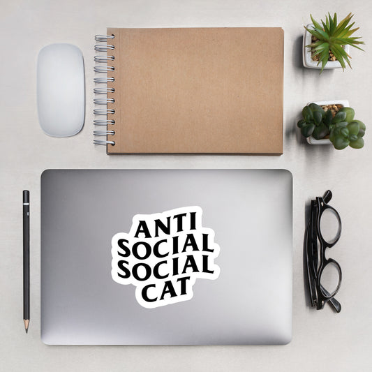 Anti Social Social Cat sticker on computer with notebook - 5.5"x5.5"
