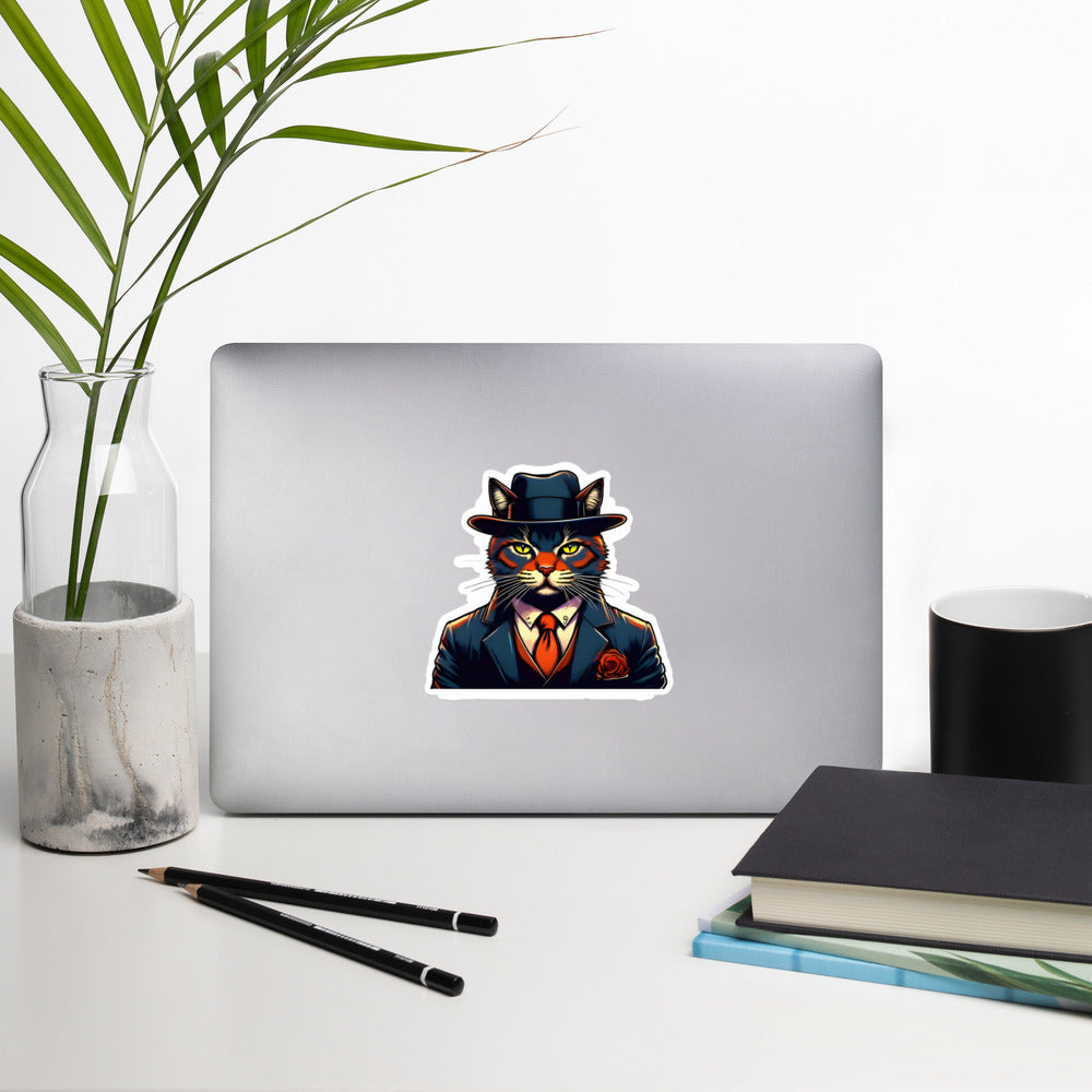 Dapper Kitty on a computer by a plant - 5.5"x5.5"