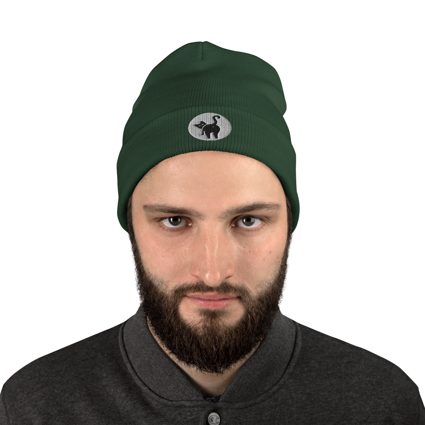 Guy in cat butt beanie - dark green