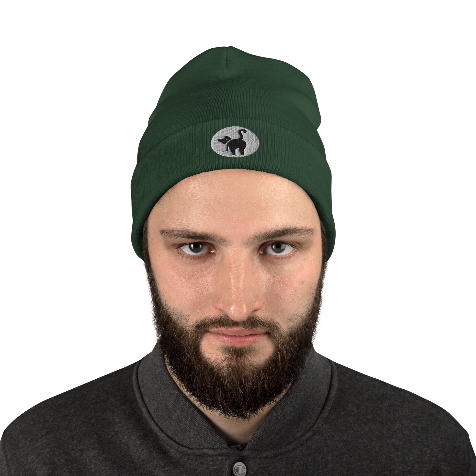 Guy in cat butt beanie - dark green