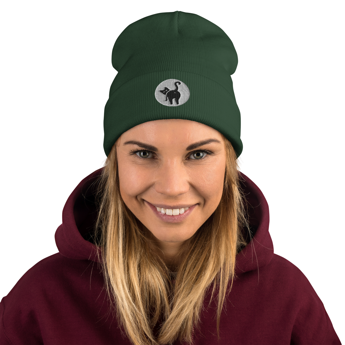 Girl in Cat But Beanie - dark green