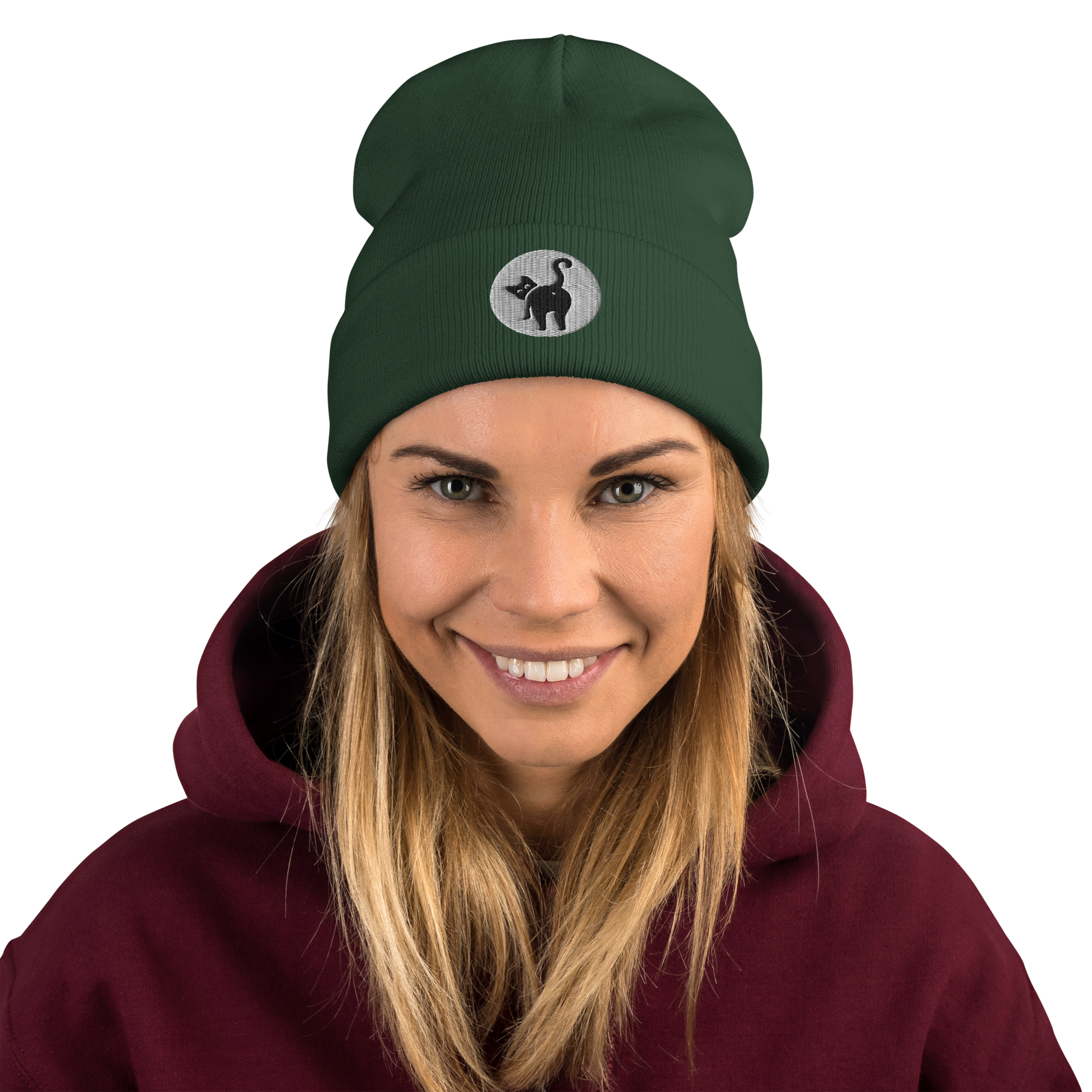 Girl in Cat But Beanie - dark green