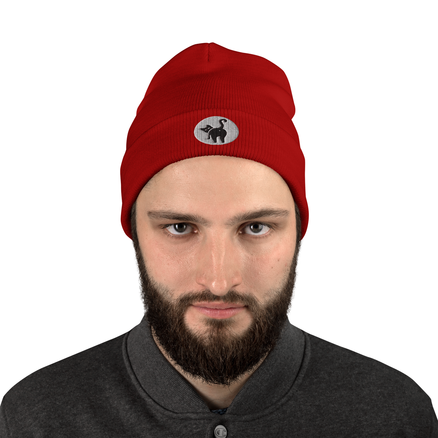 Guy in cat butt beanie - red
