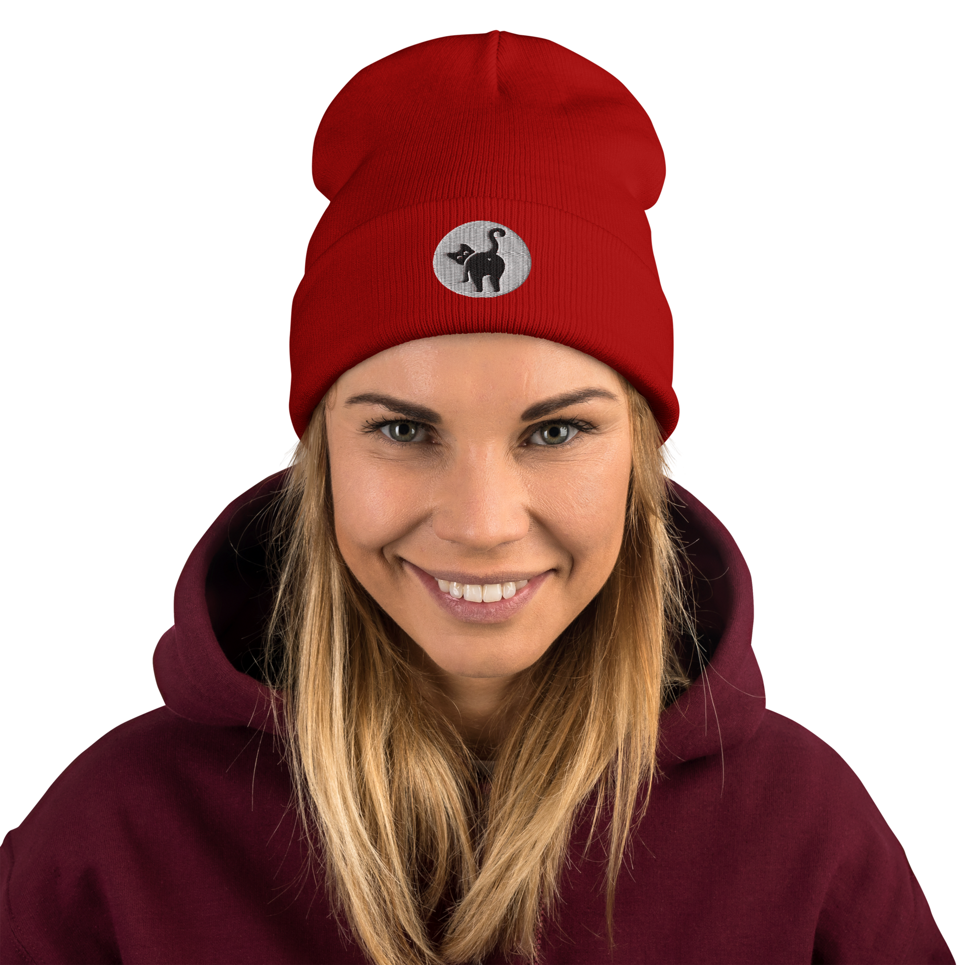 Girl in Cat But Beanie - red
