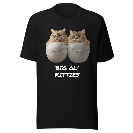 Black t-shirt with graphic of two cats and 'BIG OL' KITTIES' text on a white background - black