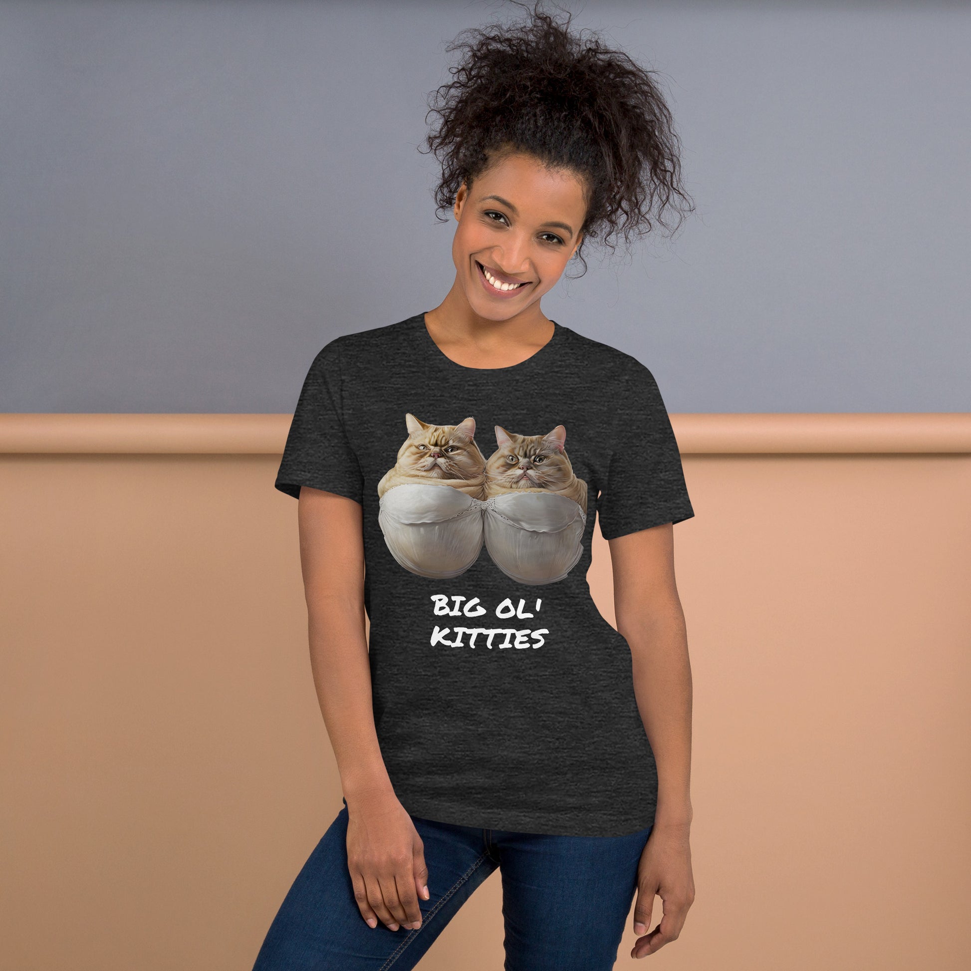 Big Ol Kitties shirt front - dark grey heather