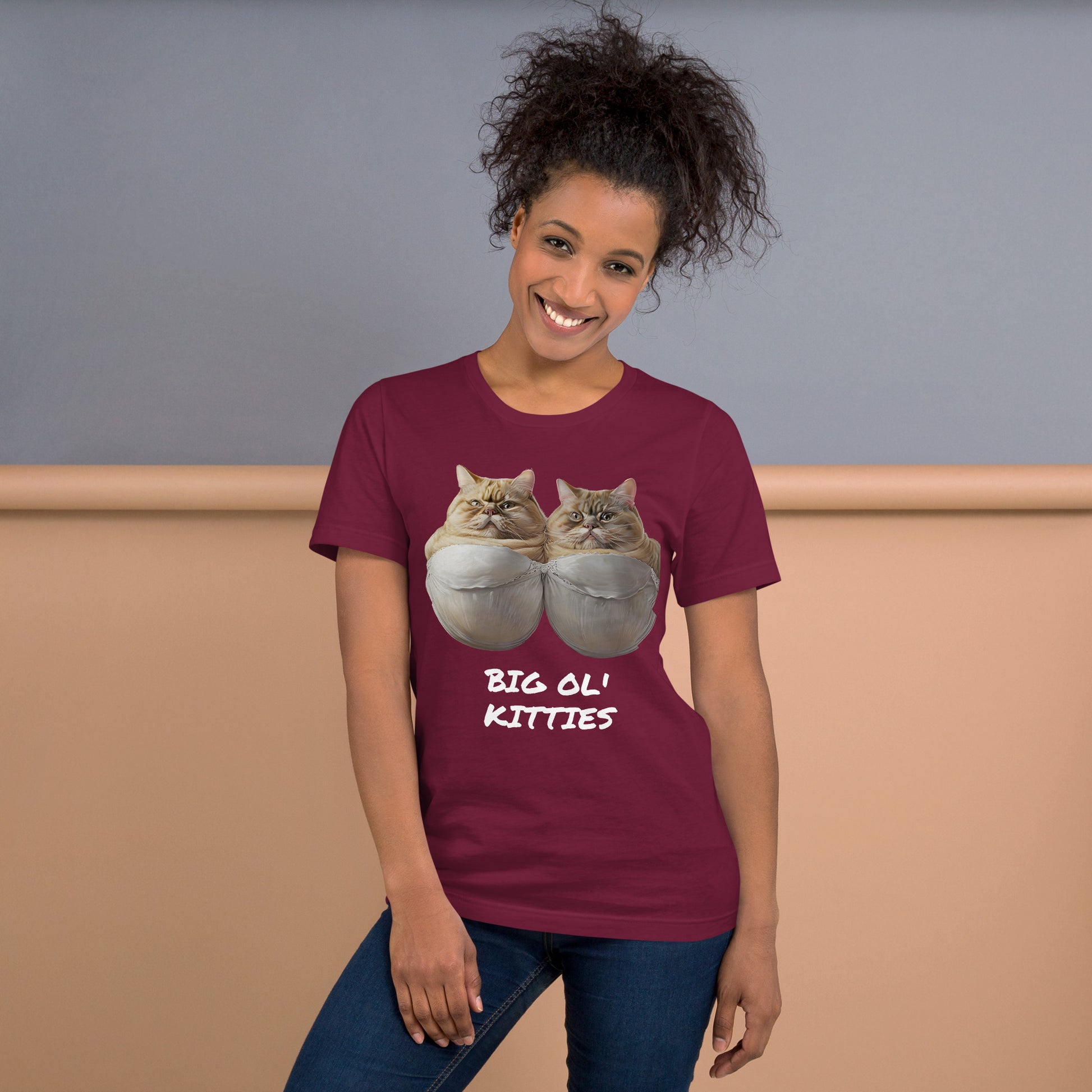 Big Ol Kitties shirt front - maroon
